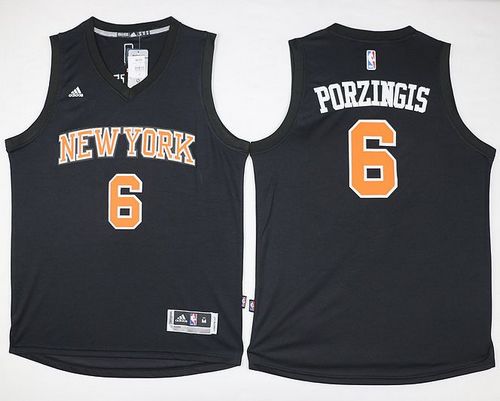 Knicks #6 Kristaps Porzingis Black Fashion Stitched NBA Jersey